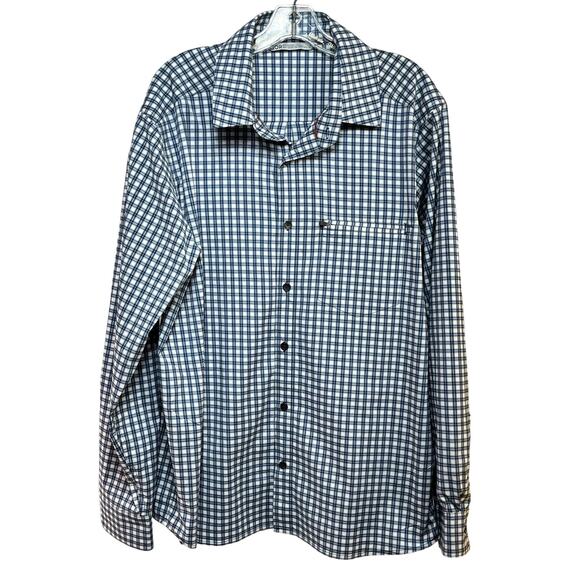 QOR Commuter Shirt Men's Large Blue White Check Button Front L/S Odor Control - Picture 1 of 3